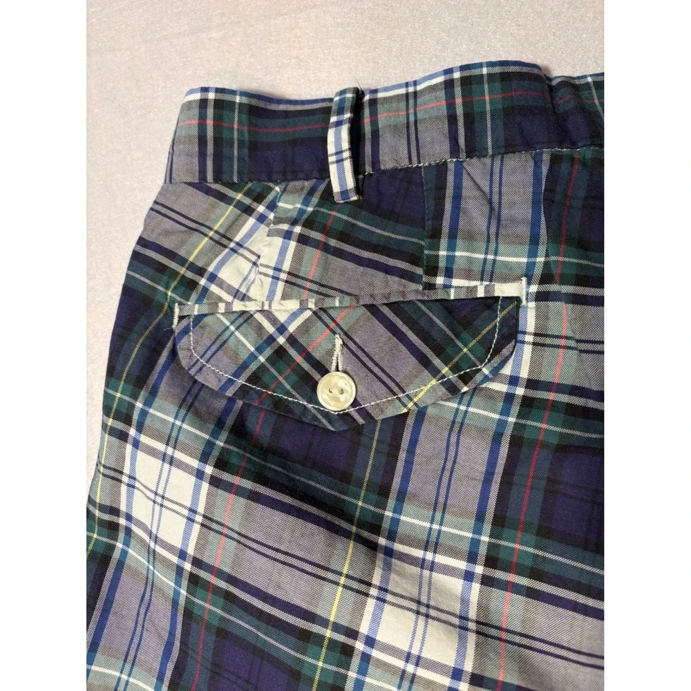 Polo Ralph Lauren Mens Slim GI Fit Plaid Shorts Navy Blue Green Cotton Size 32